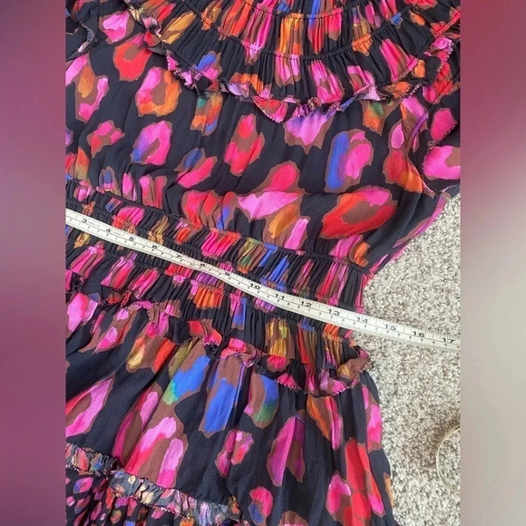 Farm Rio Anthropologie Iridescent Leopards Black Ruffled Dress - Size Small - Picture 16 of 16